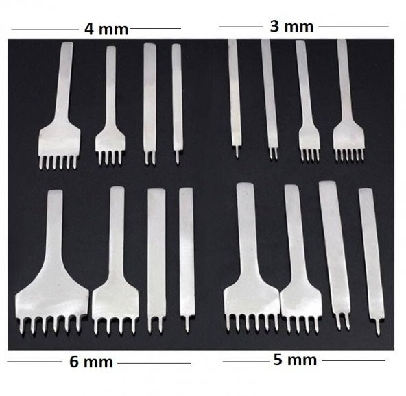 Çapraz Delgi / Çatal Zımba Seti 3mm 4 Adet Deri El Aleti - 2