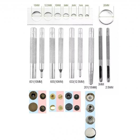 Pratik Perçin ve Çıtçıt İçin Pres Aleti Seti + Zımba 11  Parça Deri El Aleti - 5