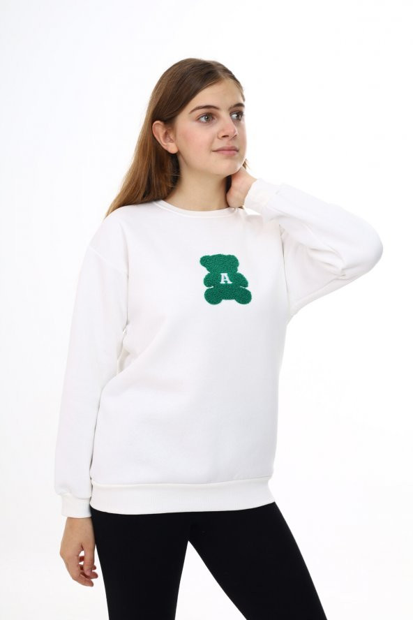 Kız Çocuk Nakış Baskılı Sweatshirt  7-13 Yaş Lx289.1