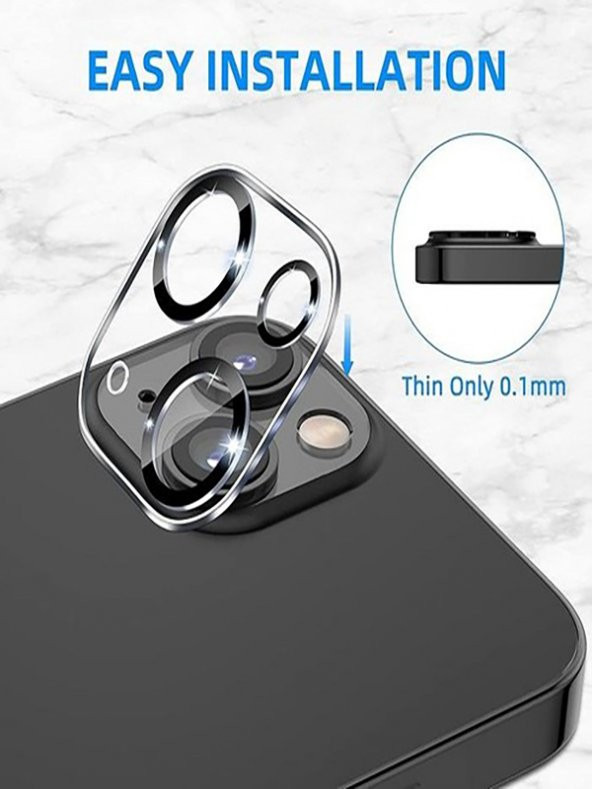 İphone 13 / 13 Mini İle Uyumlu Flaş Çemberli Koruyucu Lens - 2