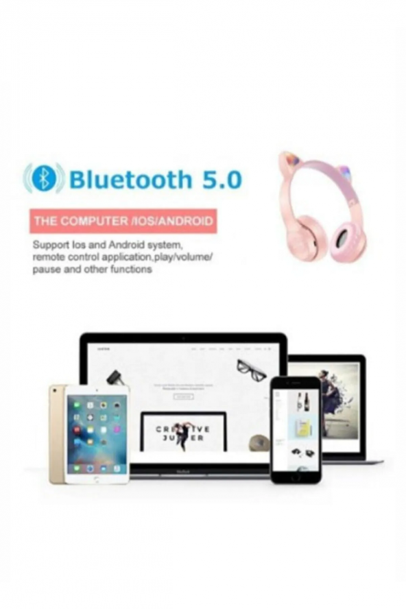Kablosuz Bluetooth Kulaküstü Kedili P47m Kulaklık RGB Işıklı Kedi Desenli Kulaklık - 2