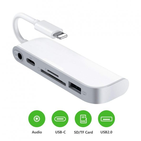 Concord Lightning To Usb + Kart Okuyucu (SD/TF)+ Şarj + 3.5mm Aux Dönüştürücü - 4