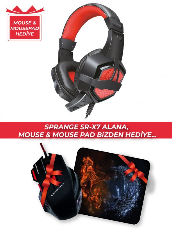 SPRANGE SR-X7 Spranger 108 db/mW PC Oyuncu Kulaklığı ( MOUSE & MOUSEPAD HEDİYELİ )