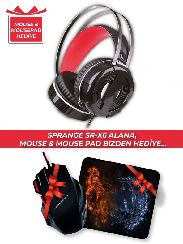 SPRANGE SR-X6 USB + 3.5 Mm Bilgisayar Kulaklığı ( MOUSE & MOUSEPAD HEDİYELİ )