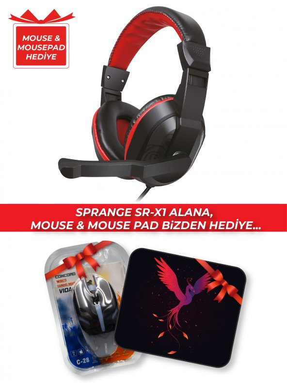 SPRANGE SR-X1 Mikrofonlu Pc Kulaklık (MOUSE & MOUSEPAD HEDİYELİ)