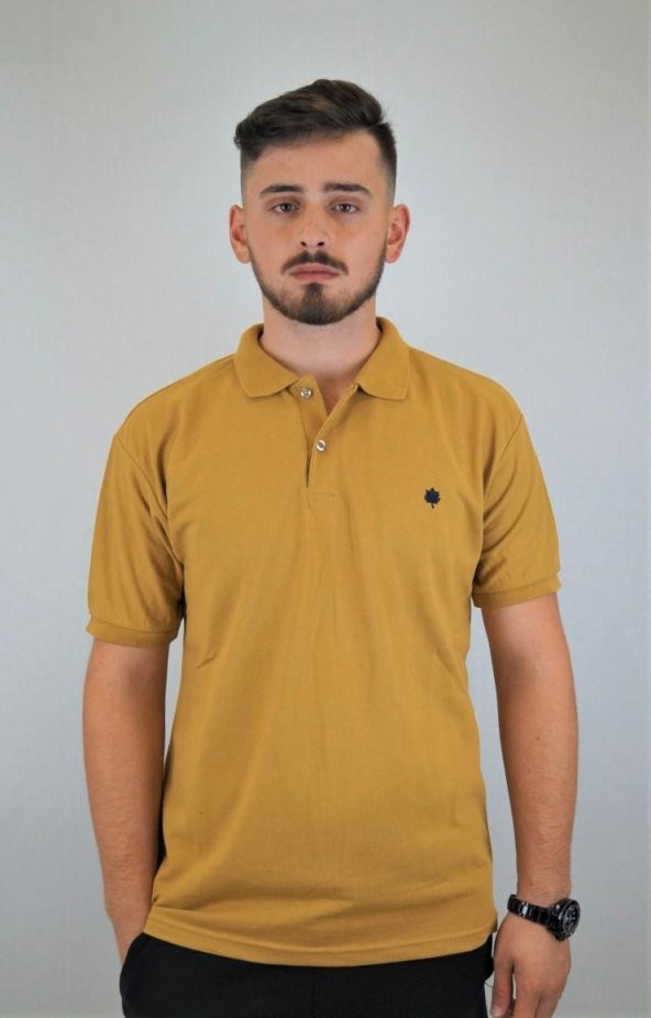 Erkek Polo Badge Yaka Battal Hardal Tişört