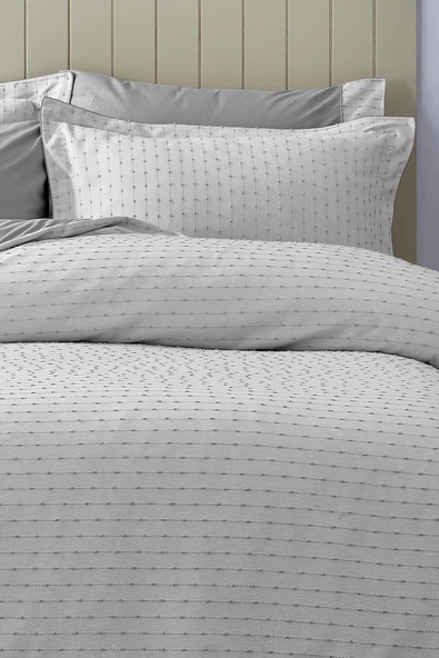 Spectra %100 Pamuk Özel Dokuma Çift Kişilik Nevresim Takımı Biyeli Çarşaflı Çizgili Sade - 2