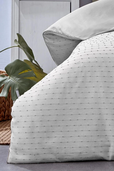 Spectra %100 Pamuk Özel Dokuma Çift Kişilik Nevresim Takımı Biyeli Çarşaflı Çizgili Sade - 3