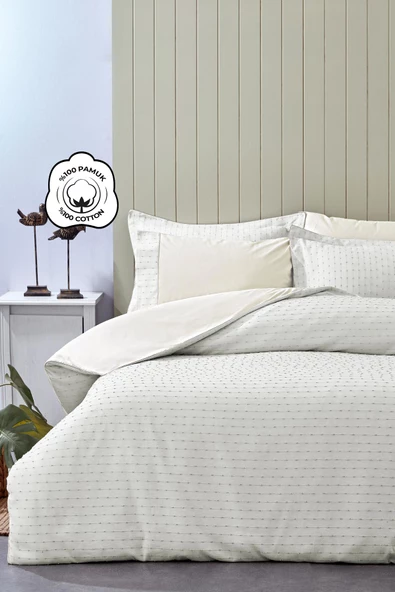 Spectra %100 Pamuk Özel Dokuma Çift Kişilik Nevresim Takımı Biyeli Çarşaflı Çizgili Sade - 7