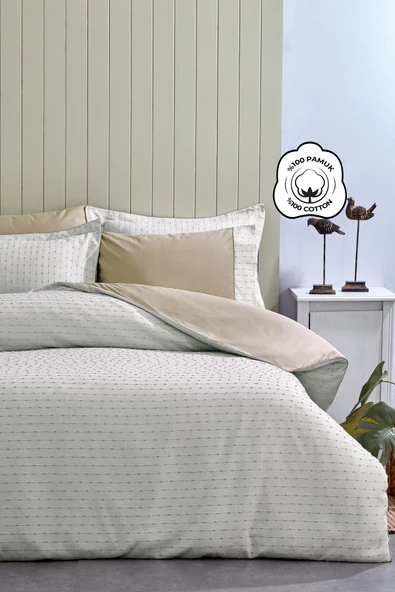 Spectra %100 Pamuk Özel Dokuma Çift Kişilik Nevresim Takımı Biyeli Çarşaflı Çizgili Sade - 12