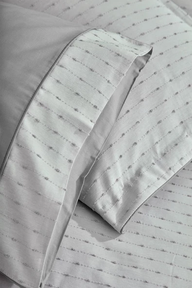 Spectra %100 Pamuk Özel Dokuma Çift Kişilik Nevresim Takımı Biyeli Çarşaflı Çizgili Sade - 4