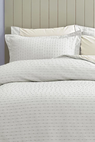 Spectra %100 Pamuk Özel Dokuma Çift Kişilik Nevresim Takımı Biyeli Çarşaflı Çizgili Sade - 8