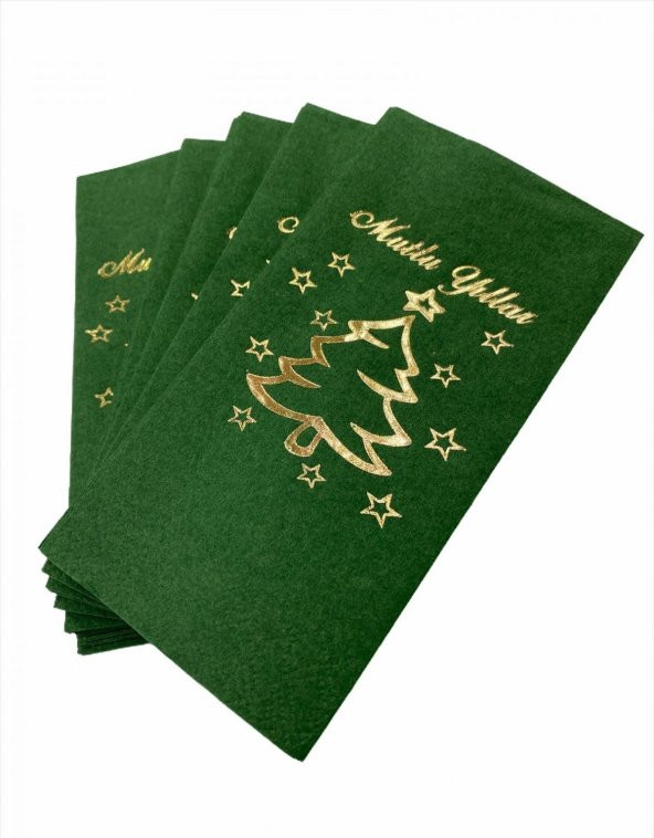 Gold Yaldızlı Yeşil Mutlu Yıllar Çam Ağacı Peçete ürün görseli 1