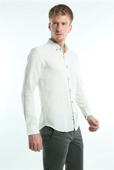 İntersivin Slim Fit %100 Pamuk Mint Dokulu Erkek Gömlek