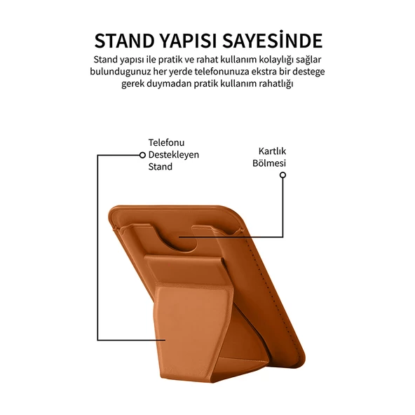 iPhone Magsafe Destekli Cardsafe Stand Özellikli Deri Kartlık Cüzdan - 10