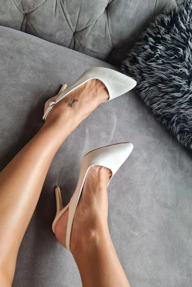 015 2661Topukla Kadın İnce Topuklu Sedef BeyazAbiye Ayakkabı ürün görseli