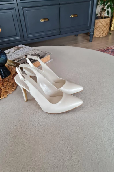 015 2661Topukla Kadın İnce Topuklu Sedef BeyazAbiye Ayakkabı - Resim 5
