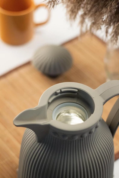 1 Lt Isı Yalıtımlı Çay ve Soğuk Su Termosu Soft Gri (12 Saat Sıcak Tutar& İçi Camdır) - Resim 2