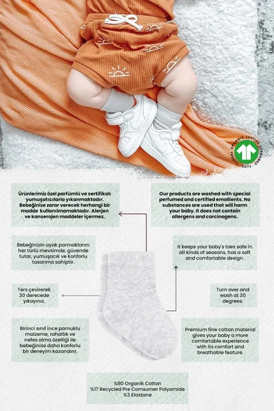 Bistyle Organik 2li Puan Derby Penye Soket Çorap BS2000 Gri Ekru - 2