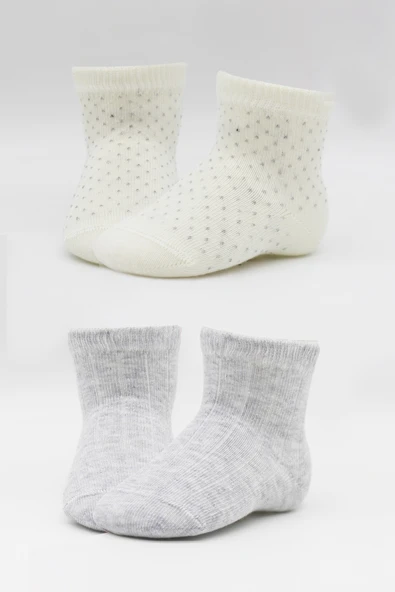 Bistyle Organik 2li Puan Derby Penye Soket Çorap BS2000 Gri Ekru - 5