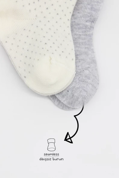 Bistyle Organik 2li Puan Derby Penye Soket Çorap BS2000 Gri Ekru - 4