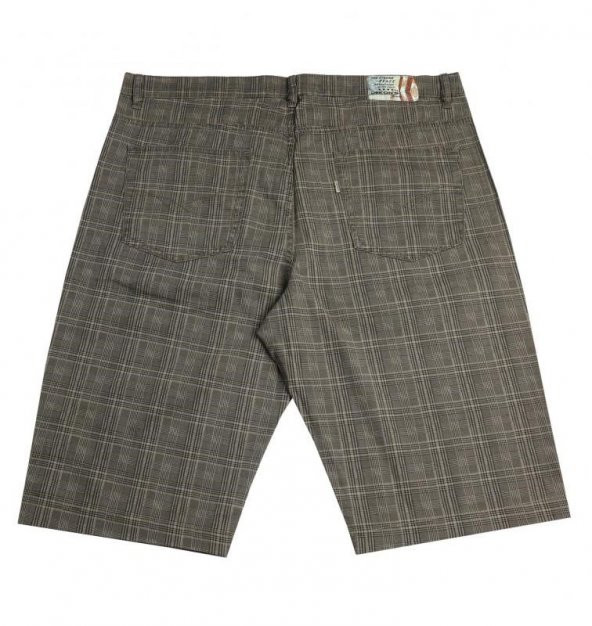 Büyük Beden Battal Boy Erkek Şort Dekons Ekose Haki-Kahve - 2