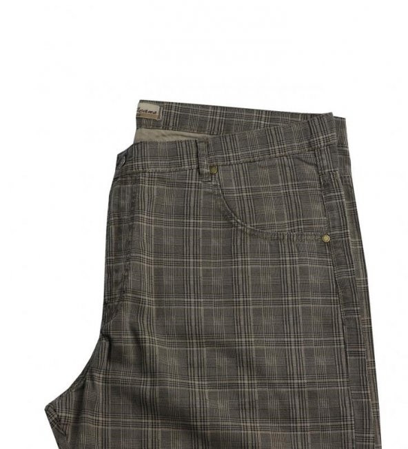 Büyük Beden Battal Boy Erkek Şort Dekons Ekose Haki-Kahve - 4