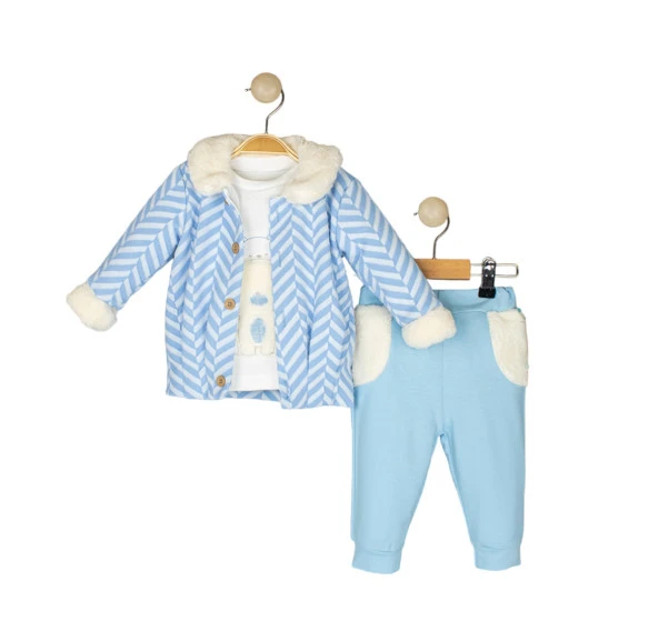 Nono Baby 6116 Zikzaklı Kuzulu 3 Lü Takım Mavi
