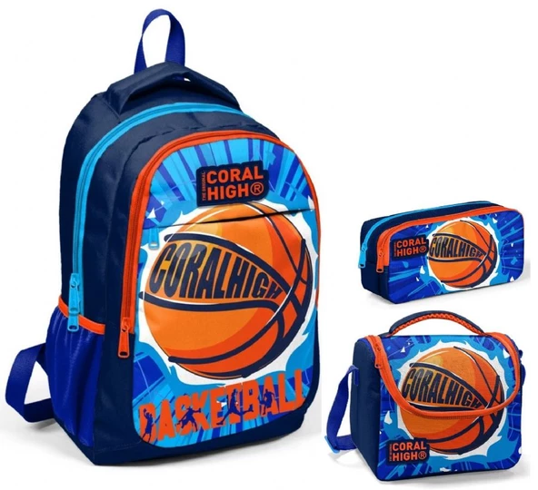 Coral High Lacivert Turuncu Basketbol Üçlü İlkokul Okul Çanta Seti