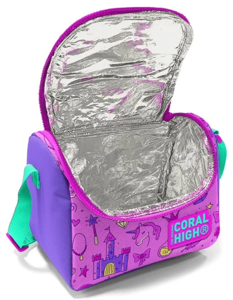 Coral High Pembe Yeşil Unicorn ve Prenses Okul Sırt ve Beslenme Çantası Seti - Kız Çocuk - Resim 4