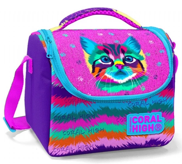 Coral High Kız Çocuk Mor Kedi Okul Beslenme Çantası - Thermo Yalıtımlı