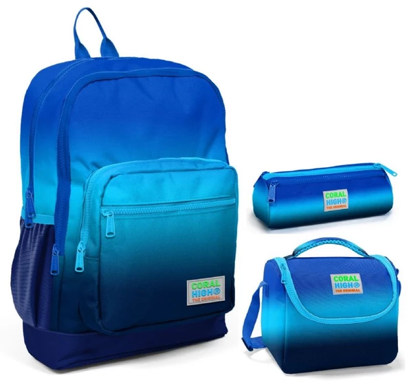 Coral High Lacivert Mavi Gradyan Üçlü İlkokul Okul Çanta Seti ürün görseli