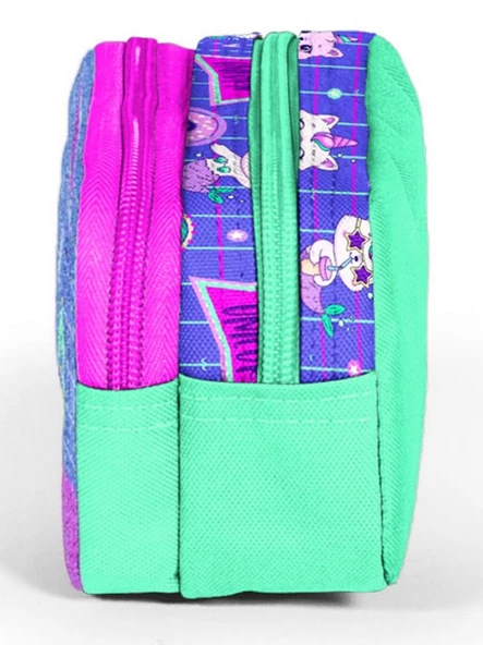 Coral High Kids İki Bölmeli Kız Çocuk Pembe Mor Kedi Unicorn Kalem Çantası Kalemlik - Resim 2