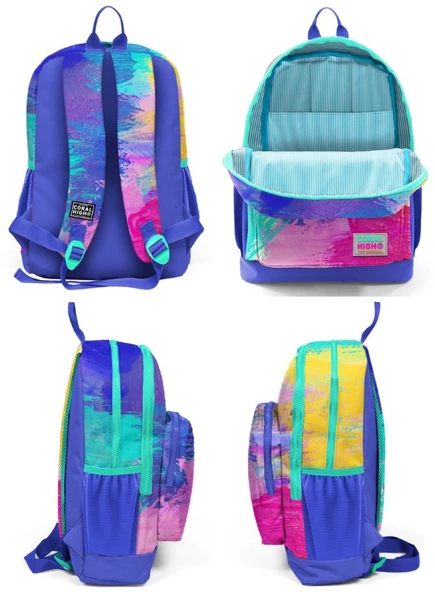 Coral High Renkli Fırça Darbeleri İlkokul ve Günlük Sırt Çantası - Kız Çocuk - Resim 2