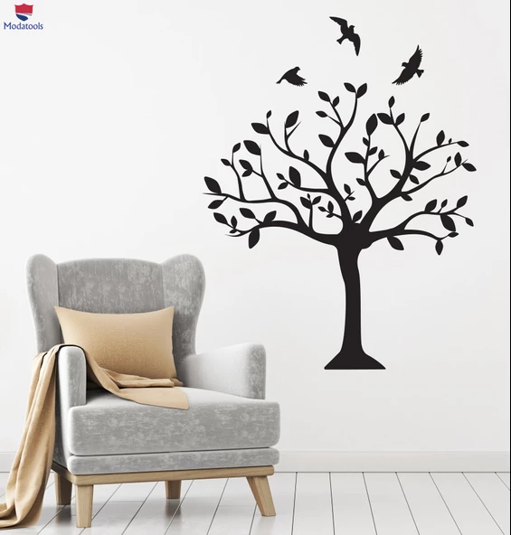 Ağaç Oturma Odası, Yatak Odası Duvar Sticker Doğa Kuşlar Çiçekli Çıkartmalar ürün görseli