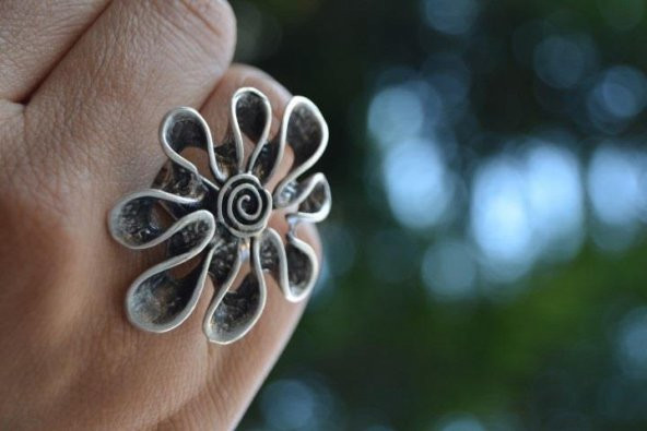 STONEAGE Çiçek Figür Bayan Ayarlanabilir Yüzük Big Daisy Model Türk Malı Üretim - Resim 2