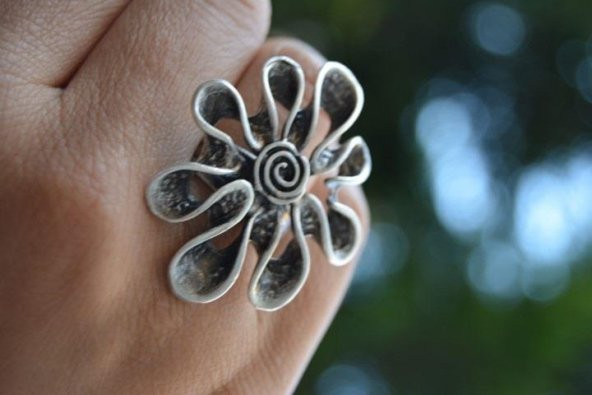 STONEAGE Çiçek Figür Bayan Ayarlanabilir Yüzük Big Daisy Model Türk Malı Üretim - Resim 4