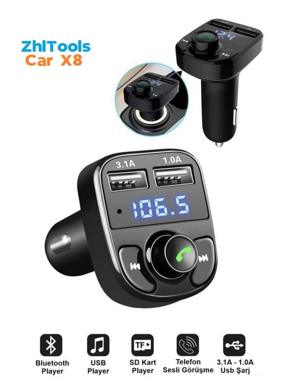 Zhltools Car X8 Otomobil Fm Transmitter Bluetooth Usb Mp3 Sd Kart - 3