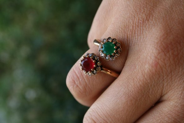 STONEAGE Bronz Zümrüt Yakut Sarmaşık Ayarlanabilir Bayan Yüzük - 2