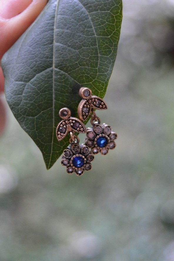 STONEAGE Safir ve Zirkon Taşlı Otantik Bayan Küpe - Resim 2