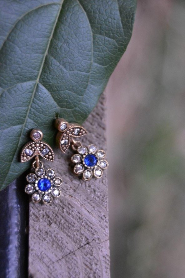 STONEAGE Safir ve Zirkon Taşlı Otantik Bayan Küpe - Resim 3