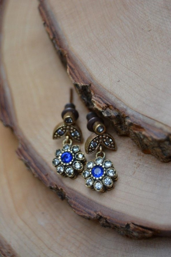 STONEAGE Safir ve Zirkon Taşlı Otantik Bayan Küpe - Resim 4