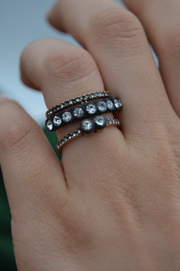 STONEAGE Elmas Montör Model Bronz Zirkon Taşlı Ayarlanabilir Üçlü Yüzük - Resim 3