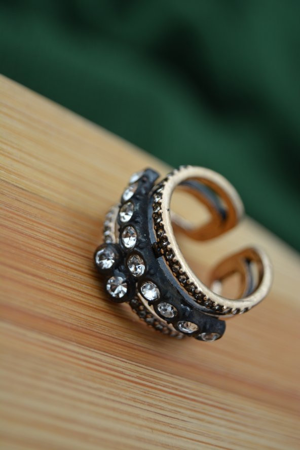 STONEAGE Elmas Montör Model Bronz Zirkon Taşlı Ayarlanabilir Üçlü Yüzük - Resim 4