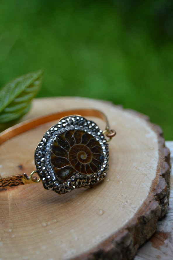 STONEAGE Salyangoz Fosili El Yapımı Bayan Bileklik Bilezik - Resim 3