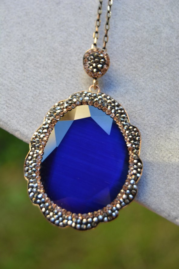 STONEAGE Saks Mavisi Kedi Gözü Büyük Kolye ürün görseli