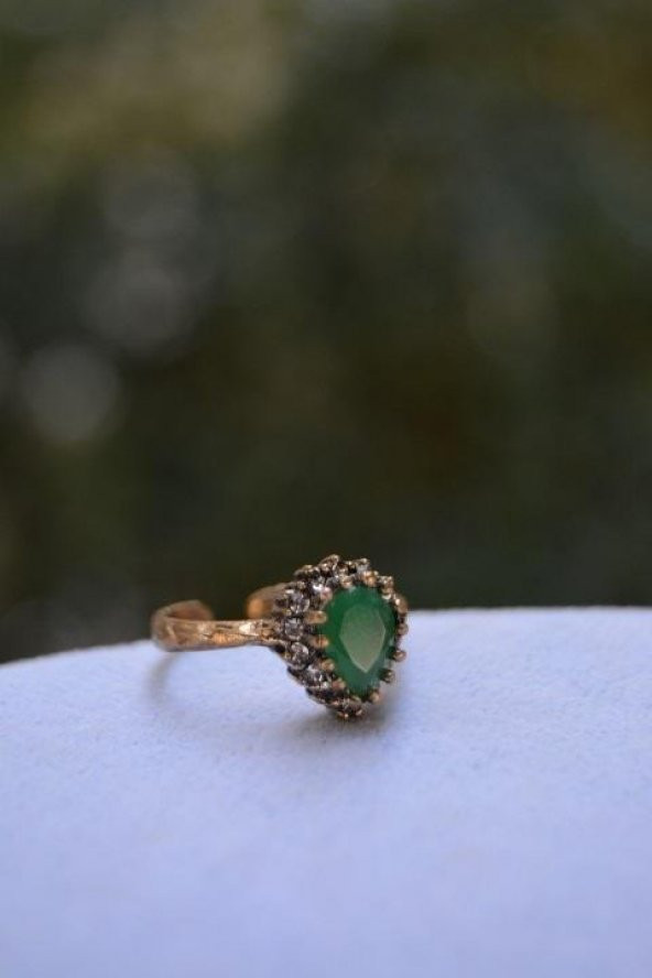 STONEAGE Zümrüt Taşlı Çift Damla Ayarlanabilir Yüzük - Resim 3