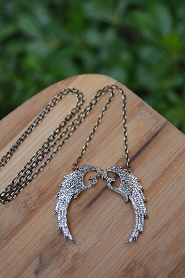 STONEAGE JEWELLERY İki Renkli Melek Kanat Bayan Kolye - Resim 3