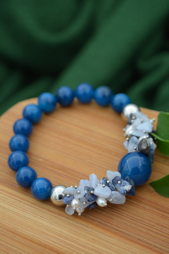STONEAGE Güzel Bayan Bileklik Ceyt İnci ve Lapis Lazuli Taşlı El Yapımı - Resim 4
