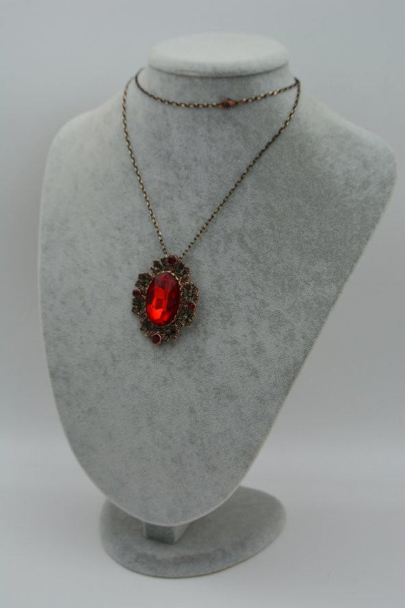 STONEAGE Yakut ve Zirkon Taşlı Broş Kolye Zincir Hediyeli